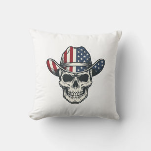 Coussin Chemise de crâne de cowboy patriotique gravure vin