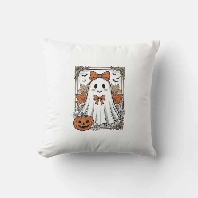 Coussin Chemise de fantôme Halloween mignonne avec gravure (Recto)