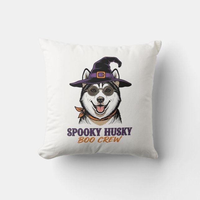Coussin Chemise de Husky Halloween Sorcière Chien Graphiqu (Recto)