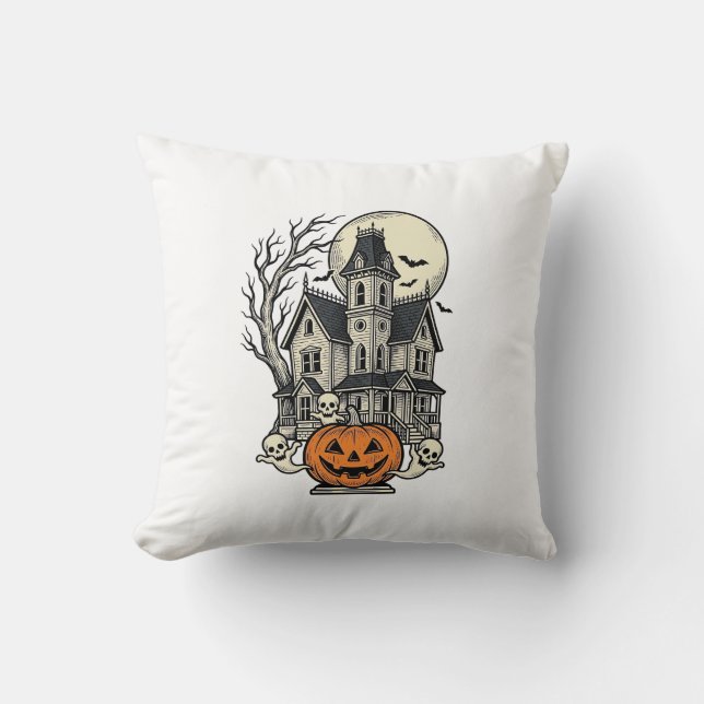 Coussin Chemise de Maison Hantée Gravure Vintage Halloween (Recto)