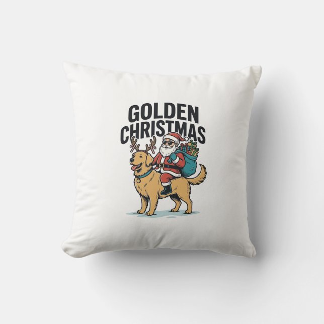Coussin Chemise de Noël dorée Santa à cheval sur Retriever (Recto)