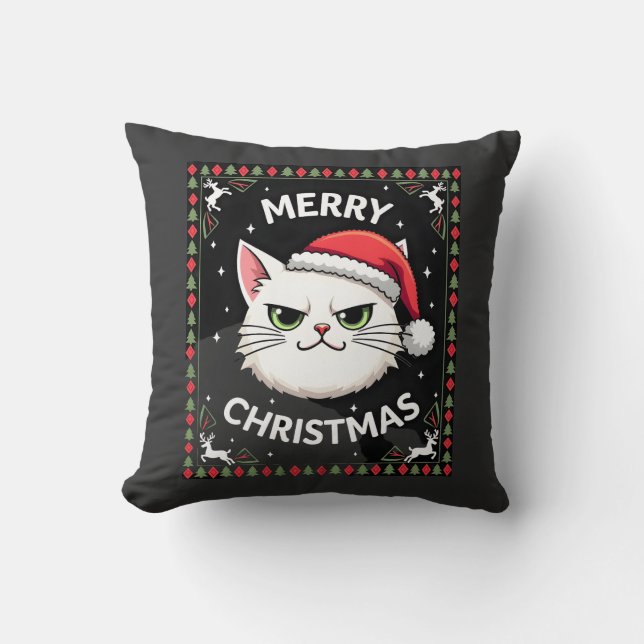 Coussin Chemise de Noël laide Smudge Cat  (1) (Recto)