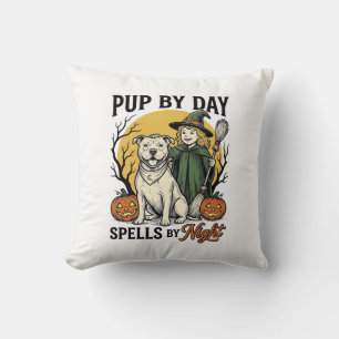 Coussin Chemise de sorcière de chien d'Halloween Gravure v