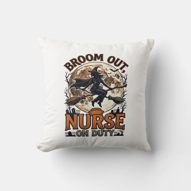 Coussin Chemise d'infirmière Halloween Dessin de balai de  (Recto)