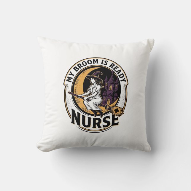 Coussin Chemise d'infirmière Halloween Dessin de balai de  (Recto)