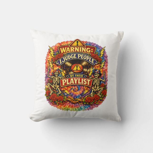 Coussin Chemise Groovy Psychedelic Skull & Roses Playlist (Recto)