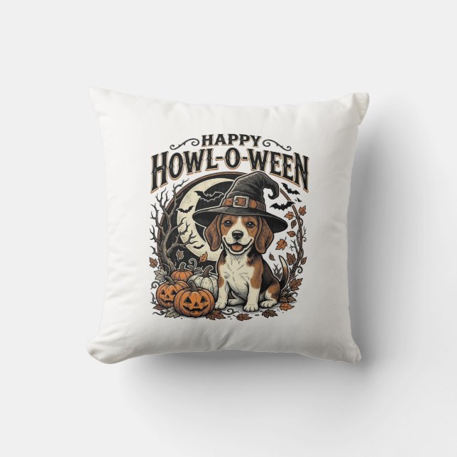 Coussin Chemise Halloween Chapeau De Sorcière Beagle Joyeu (Recto)