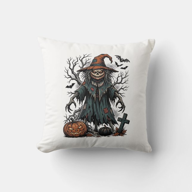 Coussin Chemise Halloween Citrouille Épouvantail Sorcière  (Recto)