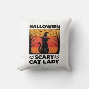 Coussin Chemise Halloween Dame de chat effrayant Gravure V