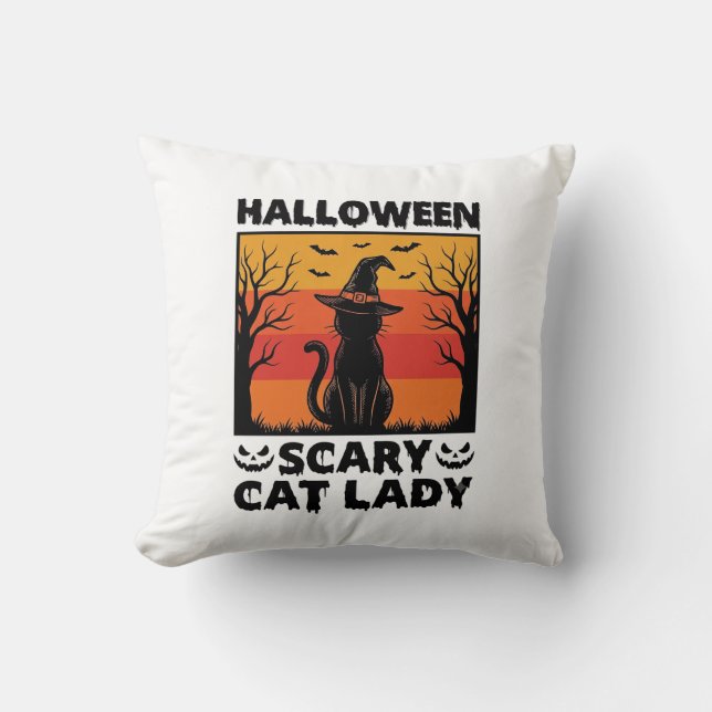 Coussin Chemise Halloween Dame de chat effrayant Gravure V (Recto)