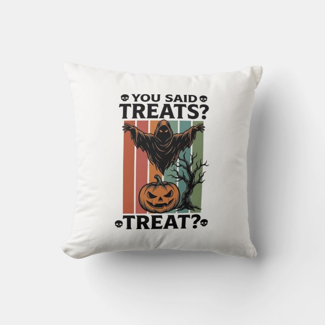 Coussin Chemise Halloween Fantôme avec Pun de friandise ef (Recto)