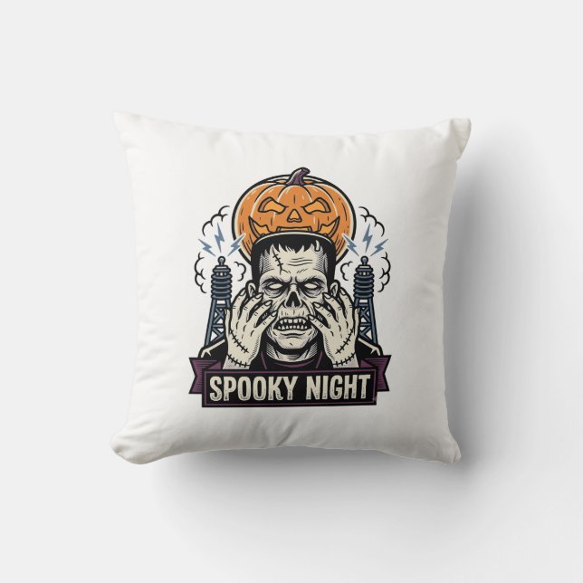 Coussin Chemise Halloween Monstre avec Gravure de Lune de  (Recto)