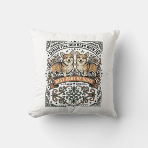 Coussin Chemise pour amateur de Corgi Gravure vintage drôl