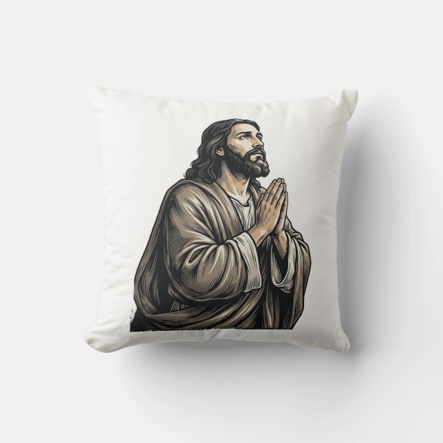 Coussin Chemise religieuse de l'homme priant Gravure Vinta (Recto)