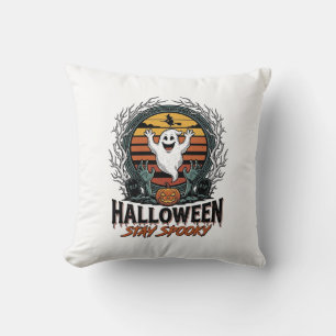 Coussin Chemise Rétro Halloween avec Lune Fantôme Gravée D