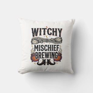 Coussin Chemise sorcière Halloween avec balai et chaudrons