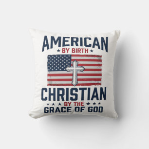 Coussin Chemise Vintage Croix Drapeau Chrétien Américain