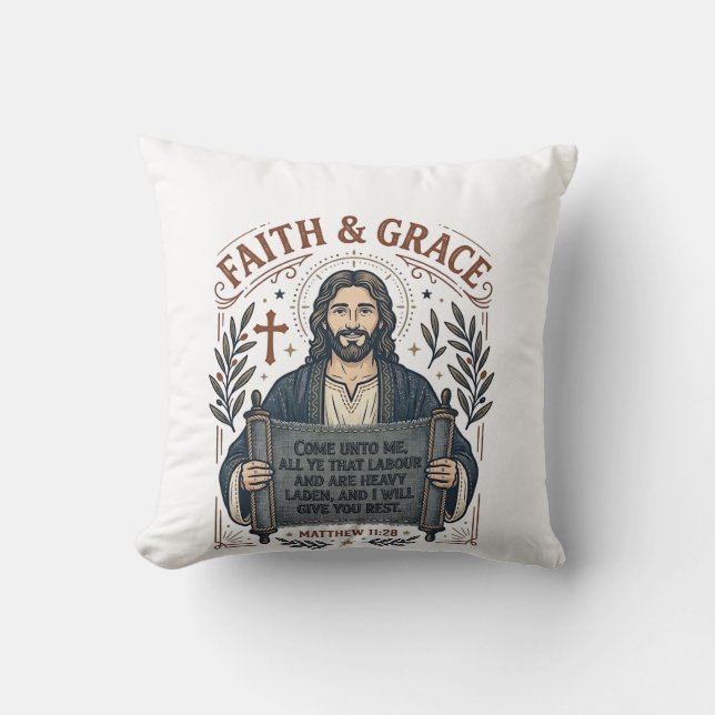 Coussin Chemise vintage graphique chrétienne Jésus point d (Recto)