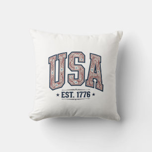 Coussin Chemise Vintage USA Établie 1776 avec Gravure Patr