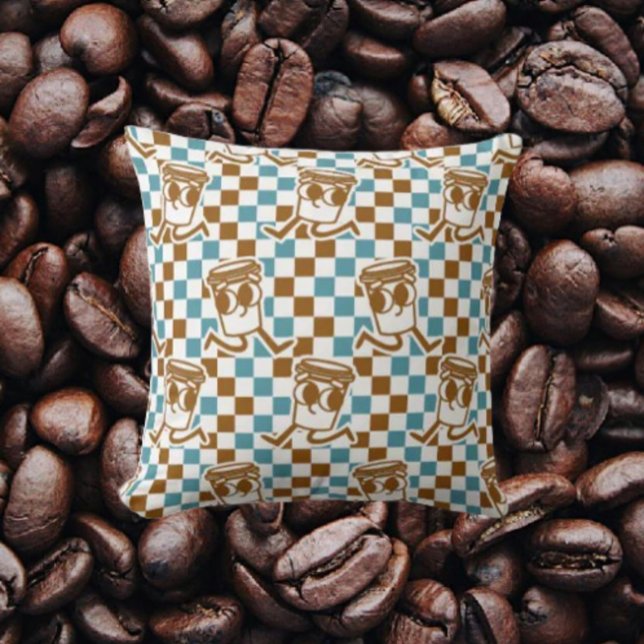 Coussin Chèque café turquoise et Brown (Créateur téléchargé)