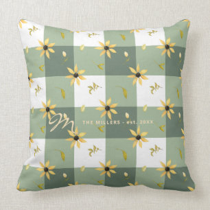 Coussin Chèque de boeuf vert sauge fleuri vintage