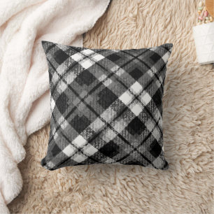 Coussin Chèque Tartan noir blanc Ferme moderne