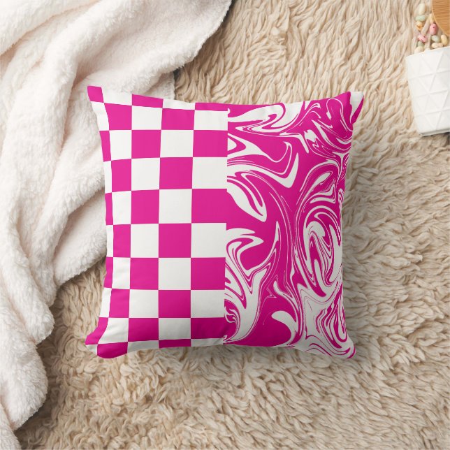 Coussin Chèques et permules en Magenta et Blanc (Couverture)