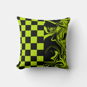 Coussin Chèques et permules - Lime vert et noir