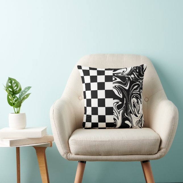 Coussin Chèques et tourbillons - Noir et Blanc (Chaise)