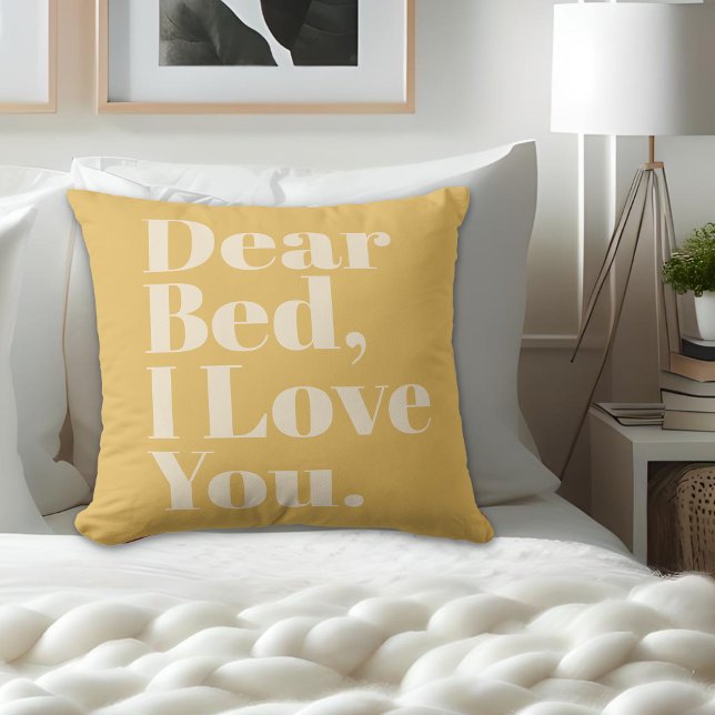 Coussin Cher lit, Je T'Aime Mustard Jaune (Créateur téléchargé)