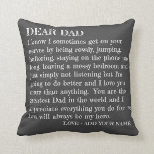 Coussin Cher papa Drôle Amour Fille Lettre Personnalisée
