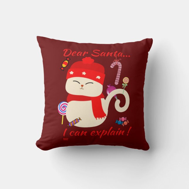 Coussin CHER PÈRE NOËL... JE PEUX EXPLIQUER ! drôle chat d (Recto)