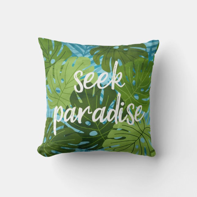 Coussin Chercher Paradise Hawaiian Monstera Leaf Cool Trop (Recto)