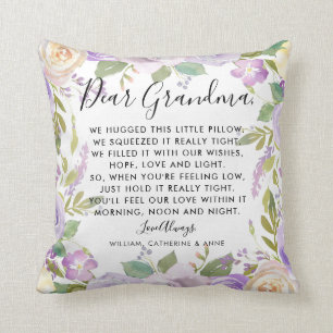 Coussin Chère grand-mère Purple Floral Photo de message pe