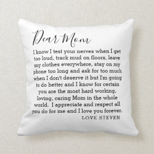 Coussin Chère maman Lettre d'amour du fils personnalisée