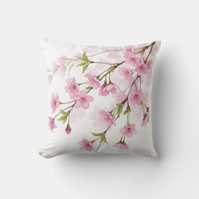 Coussin Cherry Blossom Branch Watercolor Pink Floral (Recto)