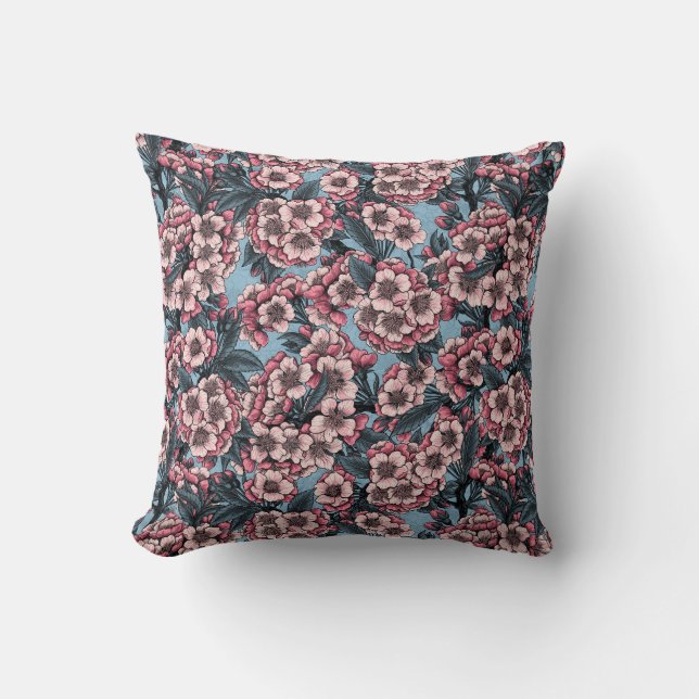 Coussin Cherry blossom in pink and blue (Recto)