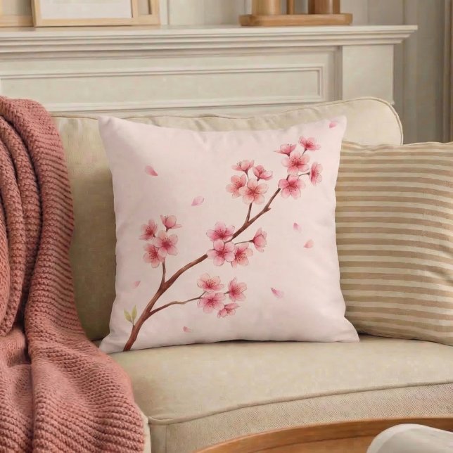 Coussin Cherry Blossom Japanese Sakura Throw Pillow (Créateur téléchargé)