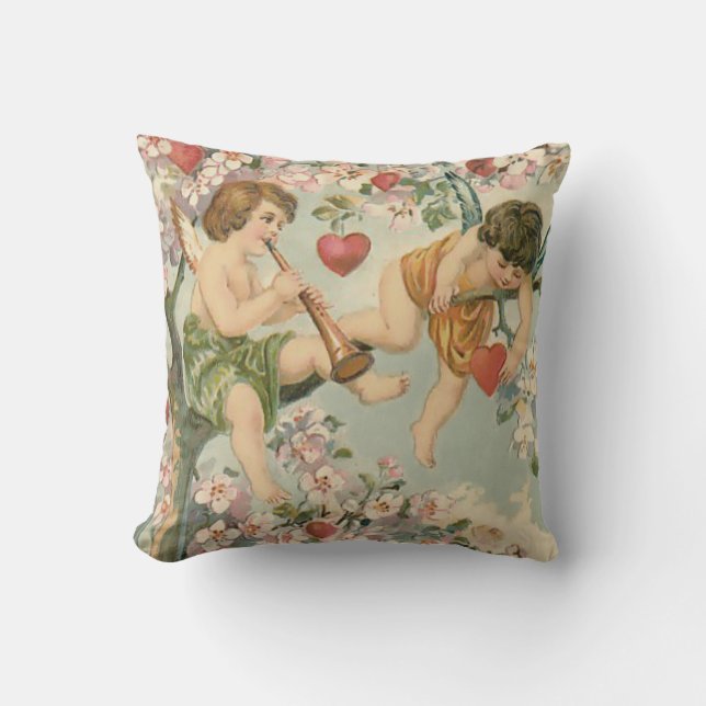 Coussin Cherub Cupid Flûte Magnolia Arbre Cœur (Recto)