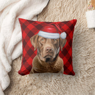 Coussin Chesapeake Bay Retriever Plaid Christmas Holiday
