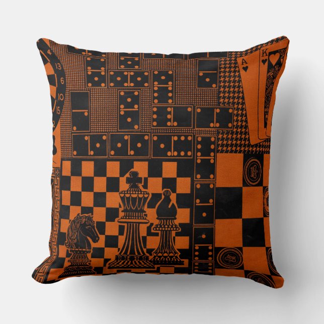Coussin chess checkers playing cards dart board print (Recto)