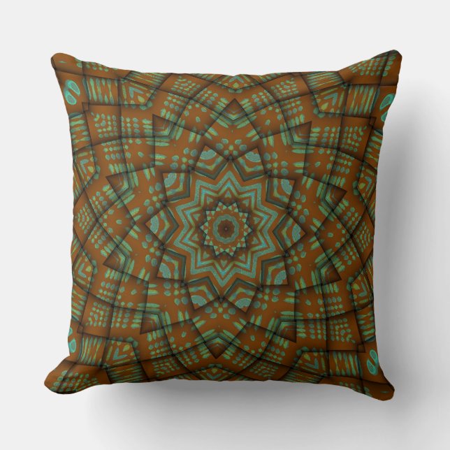 Coussin Chestnut Brown Green Blue Star Flower Motif (Recto)