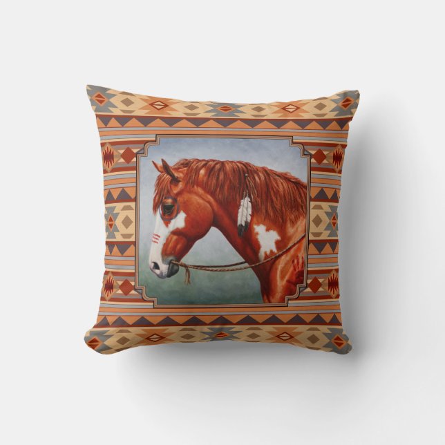 Coussin Chestnut Pinto Horse Southwest (Recto)