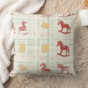 Coussin Cheval à bascule antique motif carreaux sarcelle