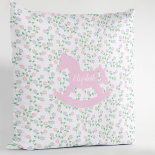 Coussin Cheval à bascule floral rose