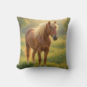 Coussin Cheval à la crinière dorée Prairie de fleurs sauva