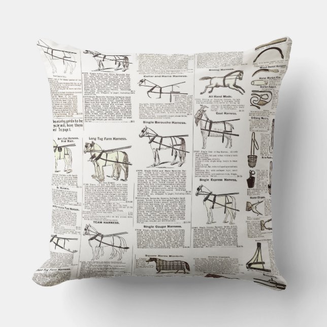 Coussin Cheval Antique Publicité Journal Art (Recto)