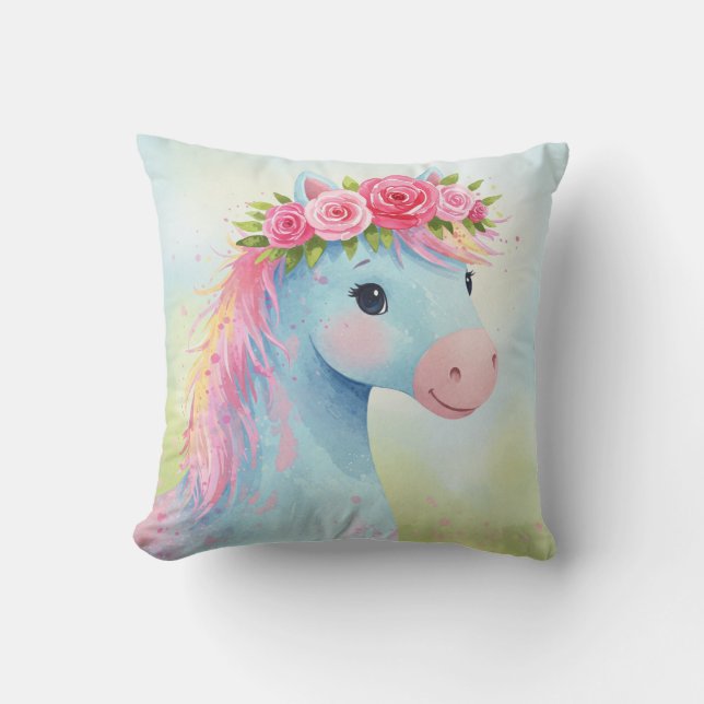 Coussin Cheval avec couronne rose (Recto)