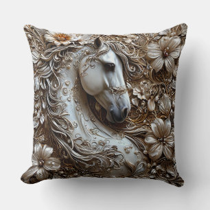 Coussin Cheval blanc aux embellissements floraux ornés