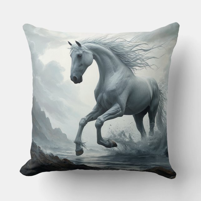 Coussin Cheval blanc courant à travers l'eau (Recto)